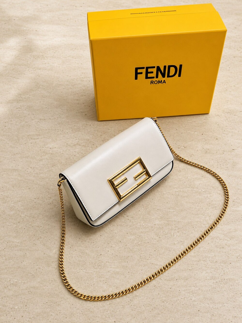 Fendi Smooth White Calfskin Purse with Gold FF Chain - Picture 8 of 8